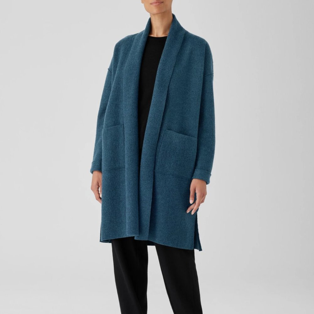 Lightweight Boild Wool High Collar Coat - Alpine